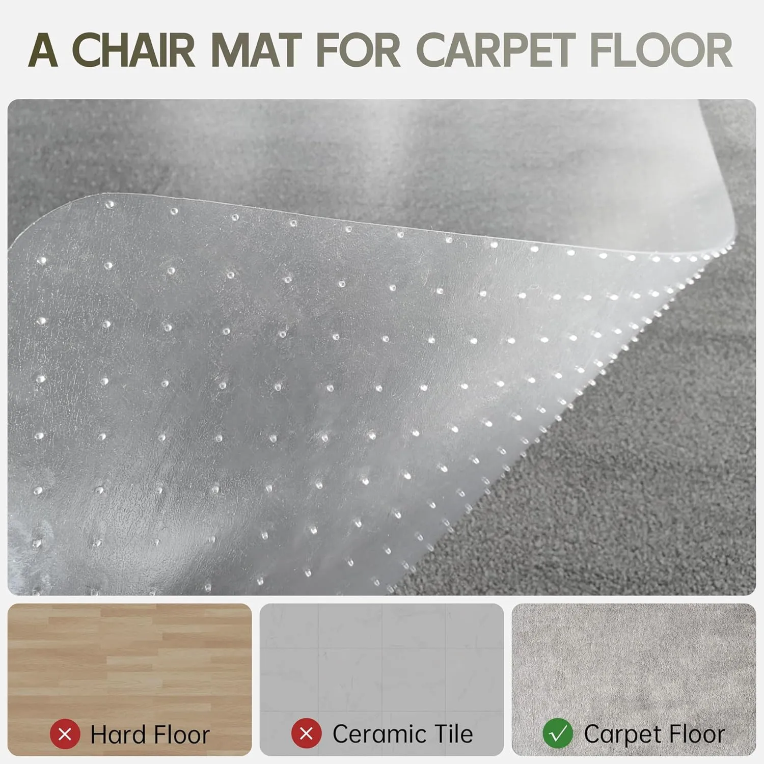 Office Chair Mat for Carpet Floor, 0.1" Thick 72" x 46" Heavy Duty Chair Mats for Low Pile Carpet, Under Desk Protector Carpeted Floors Mat for Work (Transparent, Rectangular)