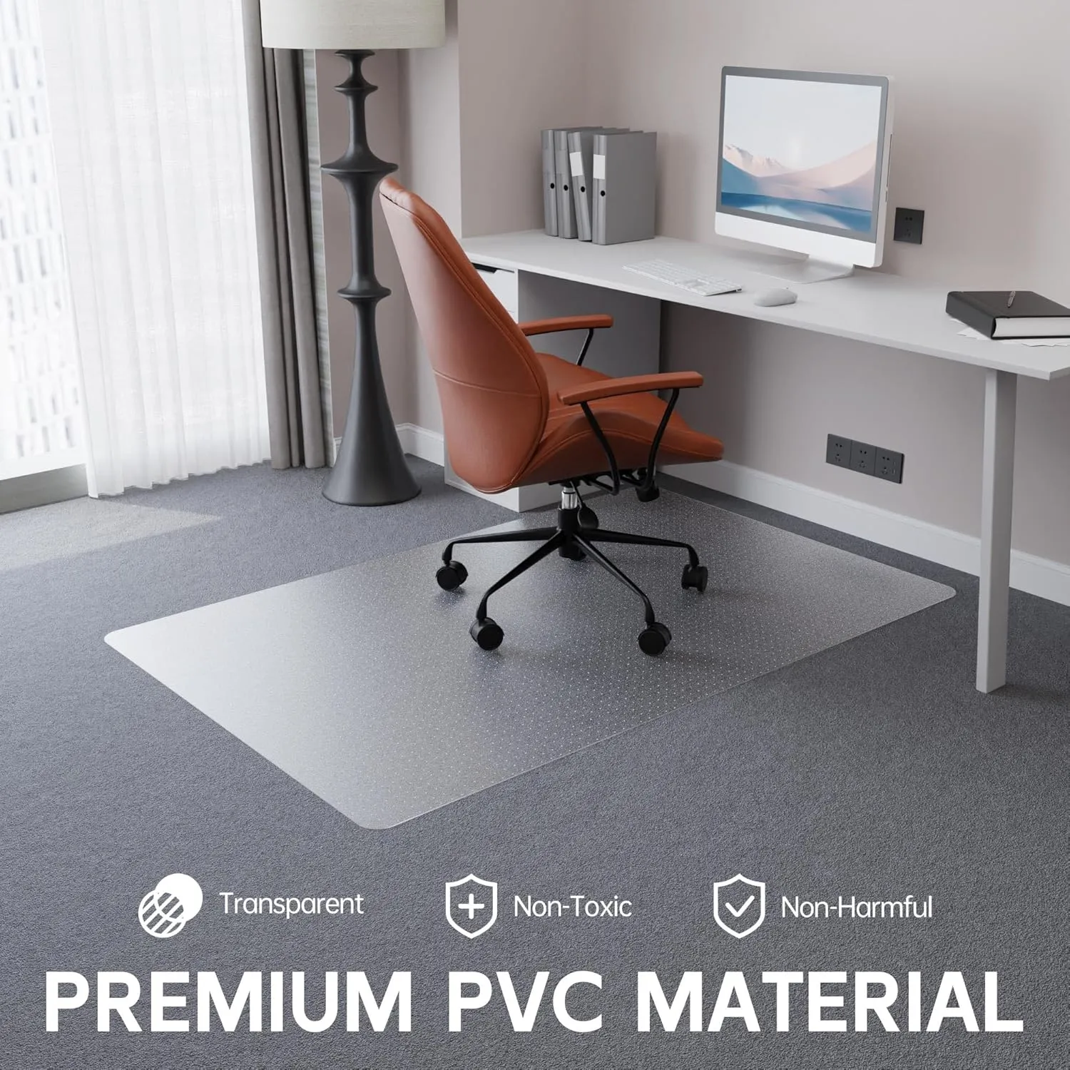 Office Chair Mat for Carpet Floor, 0.1" Thick 72" x 46" Heavy Duty Chair Mats for Low Pile Carpet, Under Desk Protector Carpeted Floors Mat for Work (Transparent, Rectangular)