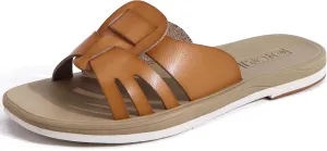 ONCAI Womens Sandals,Flat Dressy Square Toe Summer Beach Slides for Ladies Comfortable with Non-slip Rubber Soles Size US 6-11