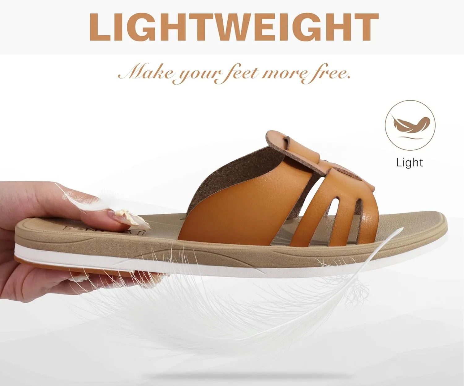 ONCAI Womens Sandals,Flat Dressy Square Toe Summer Beach Slides for Ladies Comfortable with Non-slip Rubber Soles Size US 6-11