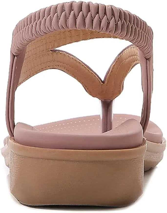 Orthopedic Sandals for Women Arch Support Sandals Women's Fashion Rhinestone Beaded Bohemian Sandal Ankle Strap Slip On Flip Flops Beach Comfortable Platform Shoes