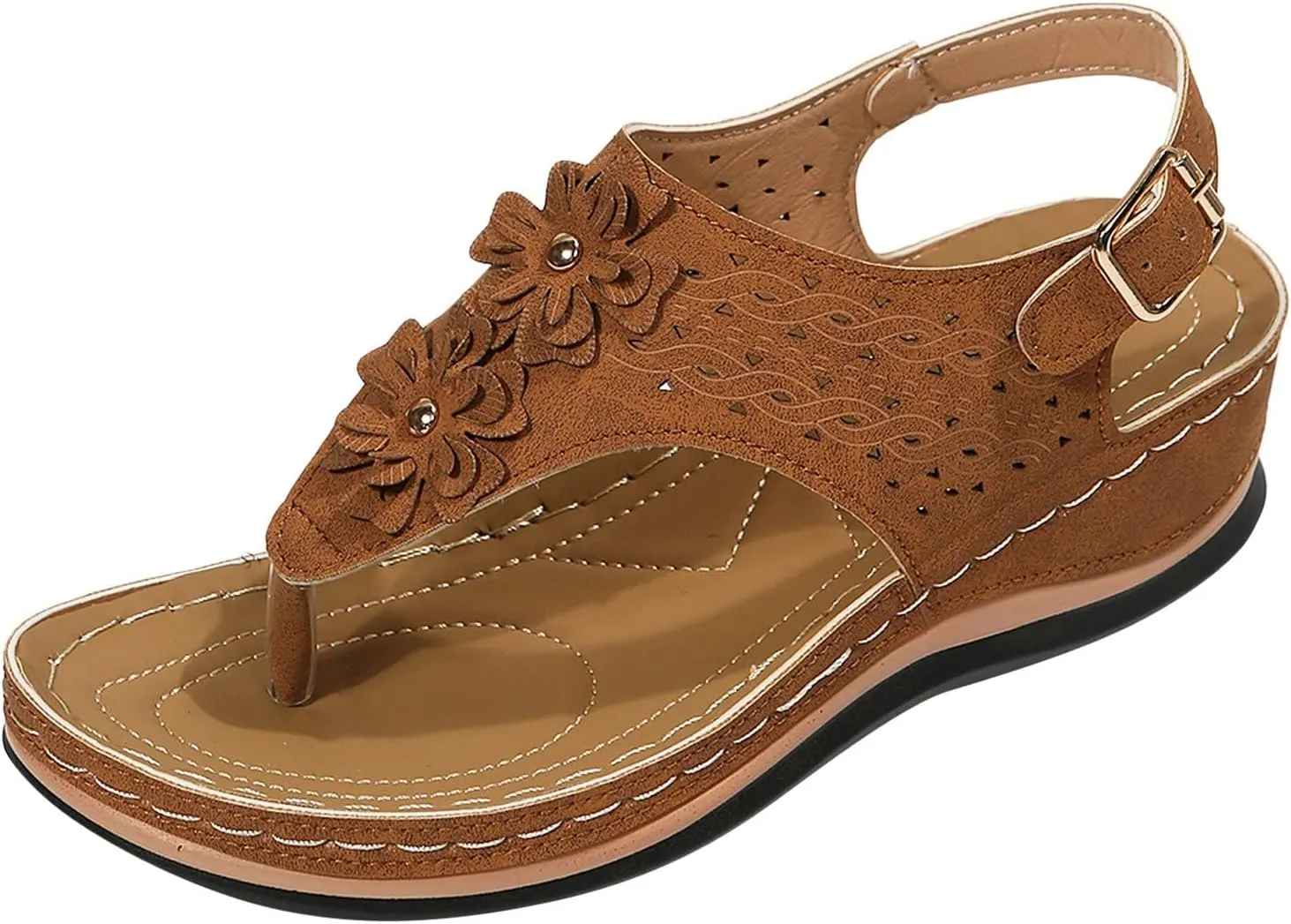 Orthotic Sandals for Women Wide Flip Flops Beach with Flowers Platform Slide Shoes Dressy Arch Support Womens Wedge Sandals Dressy Soft Leather Sandal Orthtic