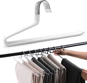 Pants Slack Trousers Hangers, Space Saving Slim Strong and Durable Anti-Rust Chrome Metal Hangers, Open Ended Design for Easy-Slide Pant, Jeans, Skirt, Slacks Etc (White, Pack of 20)