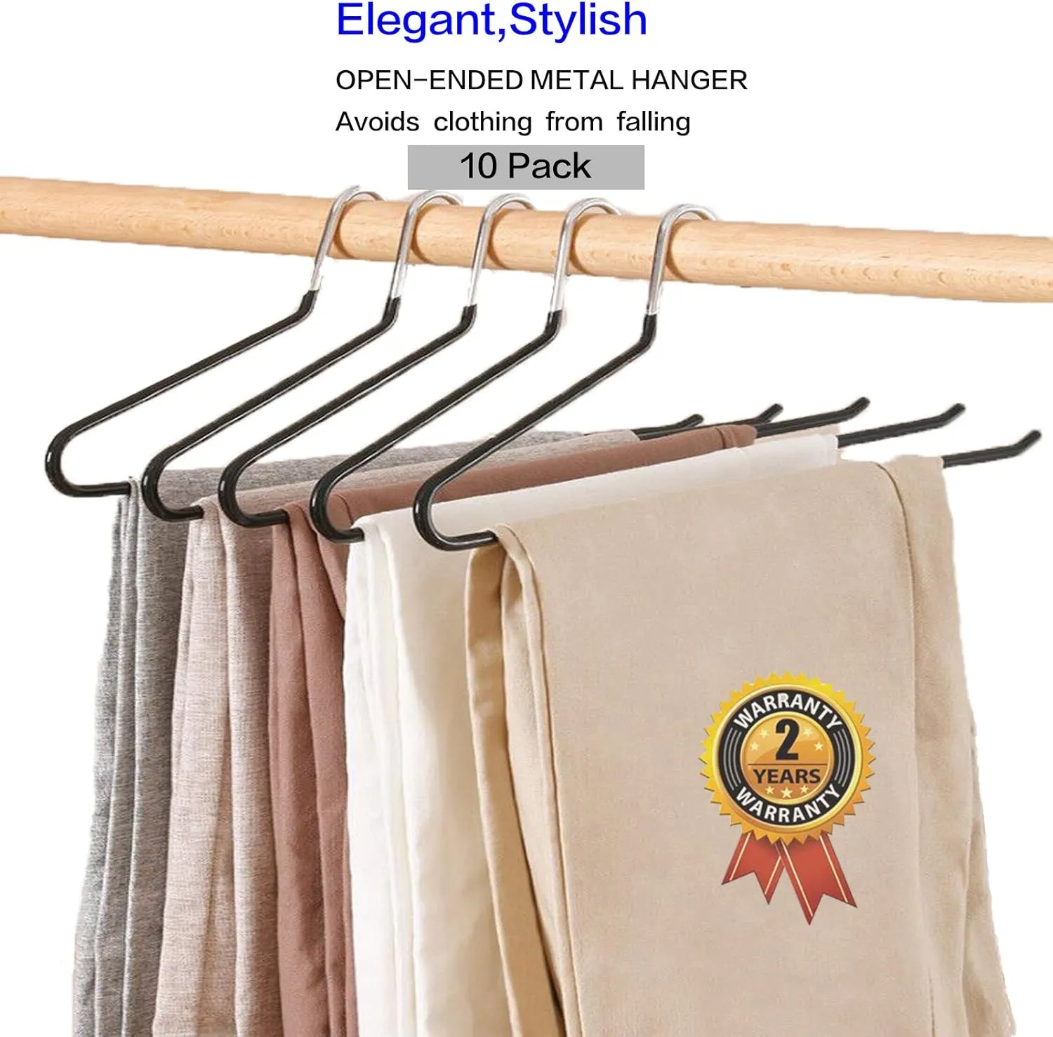 Pants Slack Trousers Hangers, Space Saving Slim Strong and Durable Anti-Rust Chrome Metal Hangers, Open Ended Design for Easy-Slide Pant, Jeans, Skirt, Slacks Etc (White, Pack of 20)