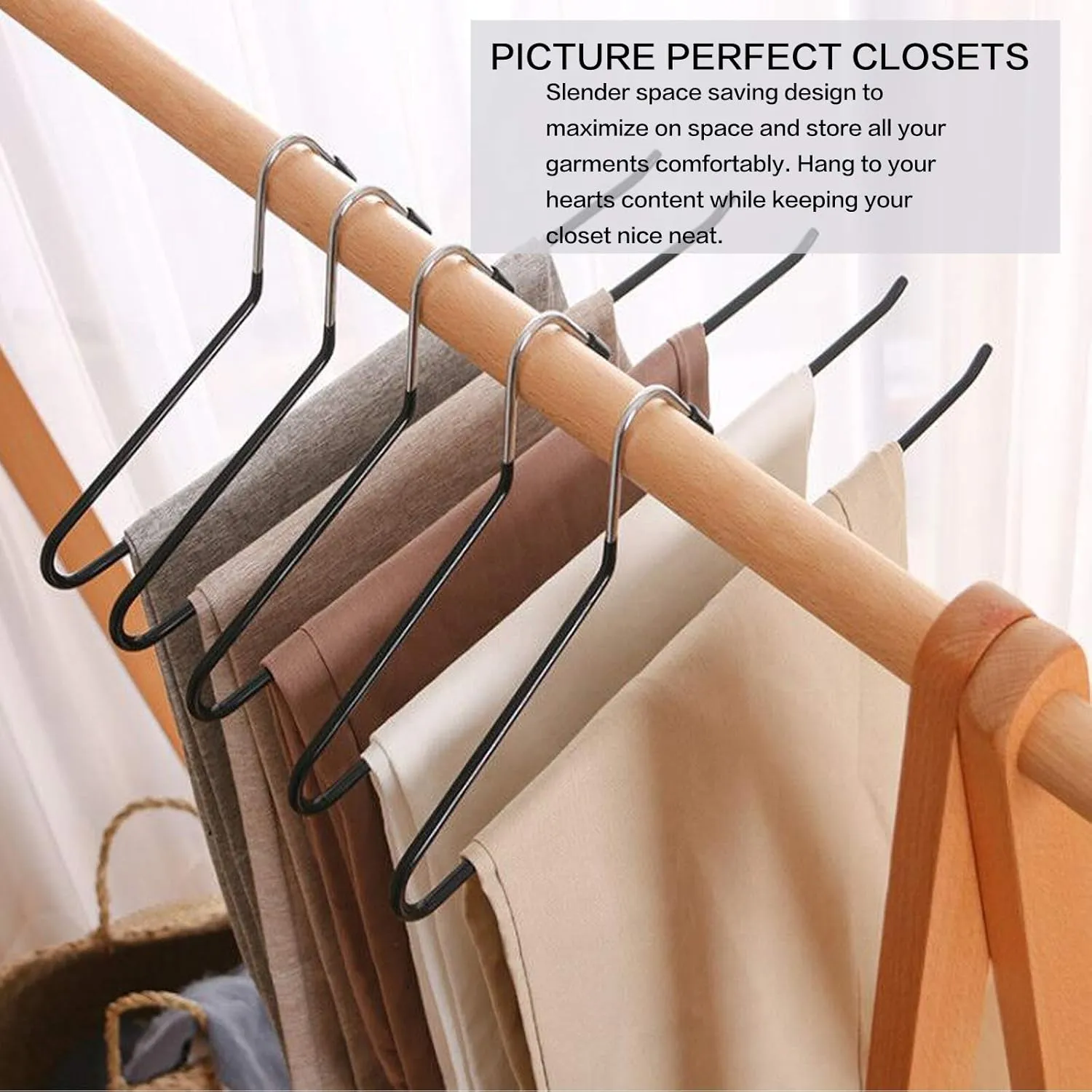 Pants Slack Trousers Hangers, Space Saving Slim Strong and Durable Anti-Rust Chrome Metal Hangers, Open Ended Design for Easy-Slide Pant, Jeans, Skirt, Slacks Etc (White, Pack of 20)