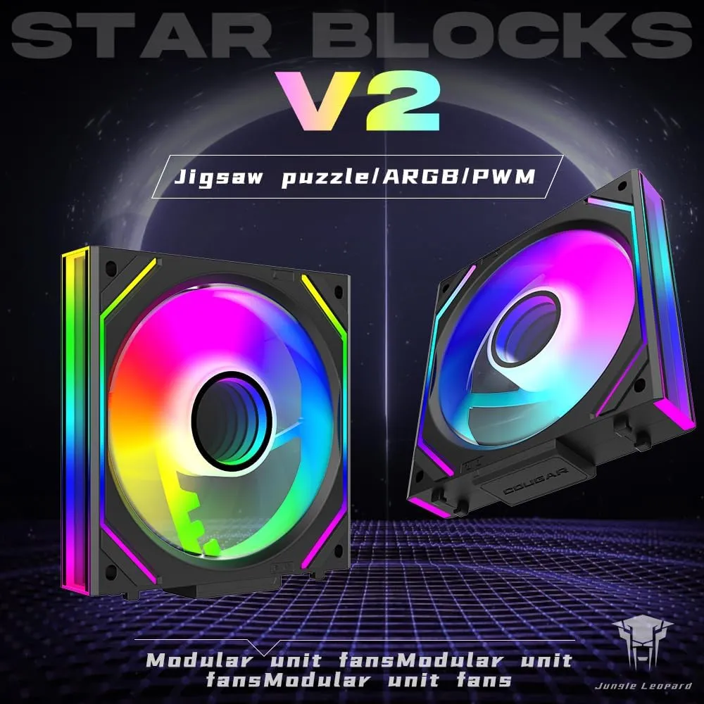 PC Fan JM-V2 120 Infinity Mirror Module Daisy-Chain ARGB PWM Case Fans 120mm Reverse Fan Triple Pack Suitable for Computer Case & CPU Cooling