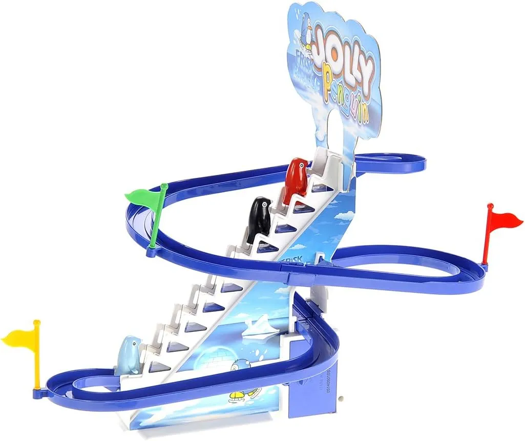 PowerTRC 13" Penguin Slide Play Set, Jolly Penguin Race Stair Climbing Sliding Track Toy Set for Kids Toddlers