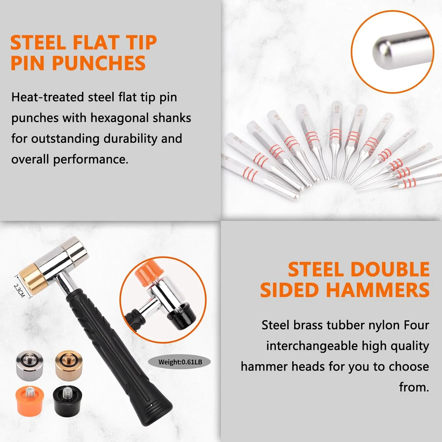 Pridefend Punch Set, Roll Pin Punch Set Made of Solid Metal Material,Elite Tool Including Steel Pin Punch Set, Roll Pin Starter Punch and Hammer,with Organizer Storage Box (with Bench Block)