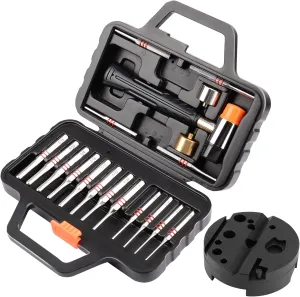 Pridefend Punch Set, Roll Pin Punch Set Made of Solid Metal Material,Elite Tool Including Steel Pin Punch Set, Roll Pin Starter Punch and Hammer,with Organizer Storage Box (with Bench Block)