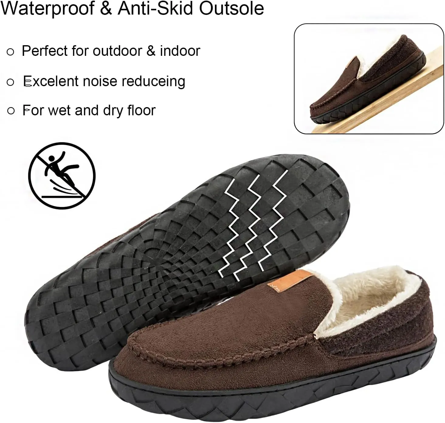 Ranberone Mens Moccasin Slippers Suede Memory Foam House Slippers with Soft Fleece Lining Anti-Skid Sole Indoor Outdoor House Shoes