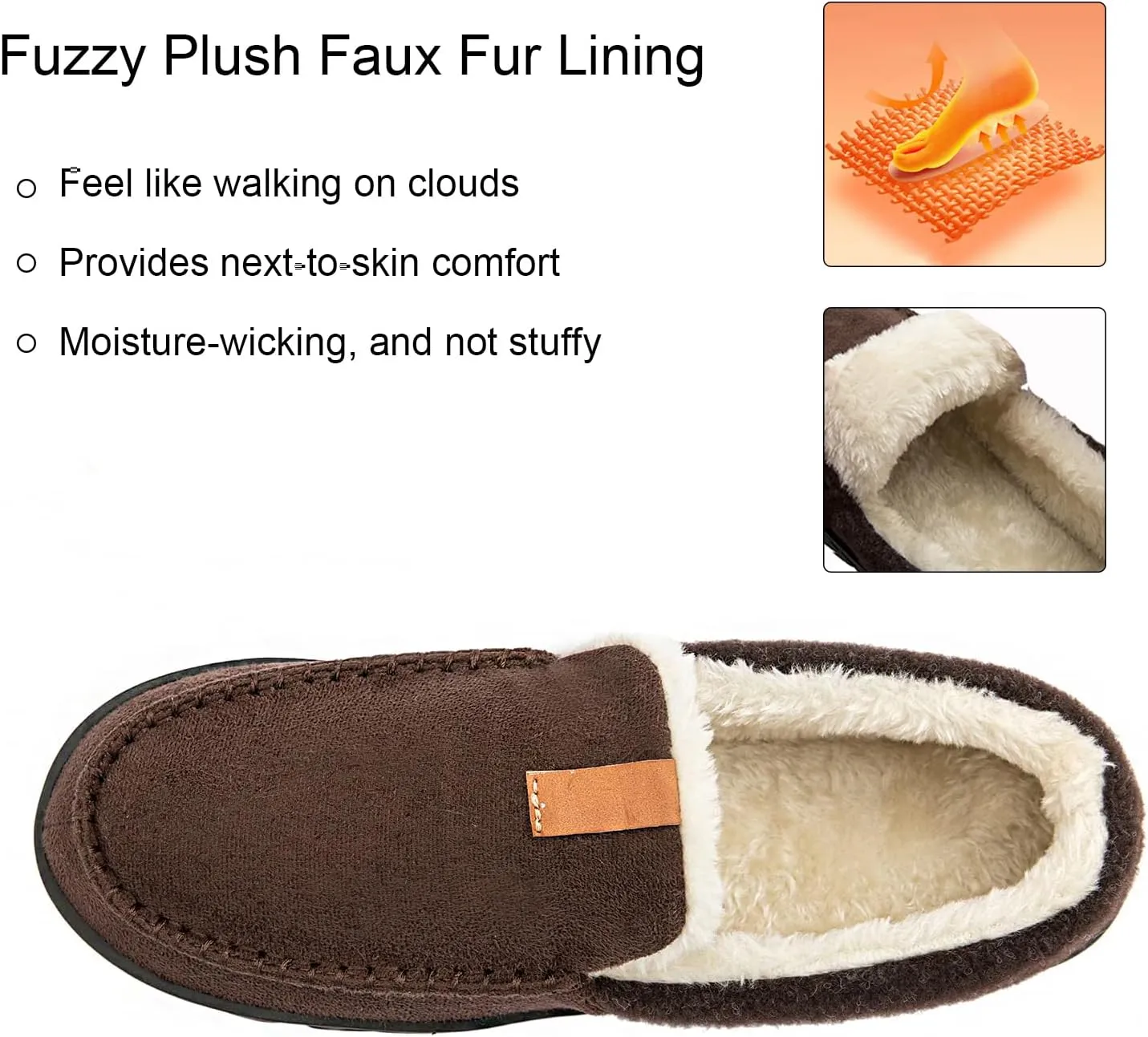 Ranberone Mens Moccasin Slippers Suede Memory Foam House Slippers with Soft Fleece Lining Anti-Skid Sole Indoor Outdoor House Shoes