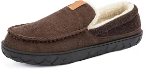 Ranberone Mens Moccasin Slippers Suede Memory Foam House Slippers with Soft Fleece Lining Anti-Skid Sole Indoor Outdoor House Shoes