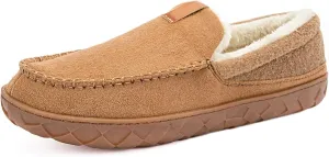 Ranberone Mens Moccasin Slippers Suede Memory Foam House Slippers with Soft Fleece Lining Anti-Skid Sole Indoor Outdoor House Shoes