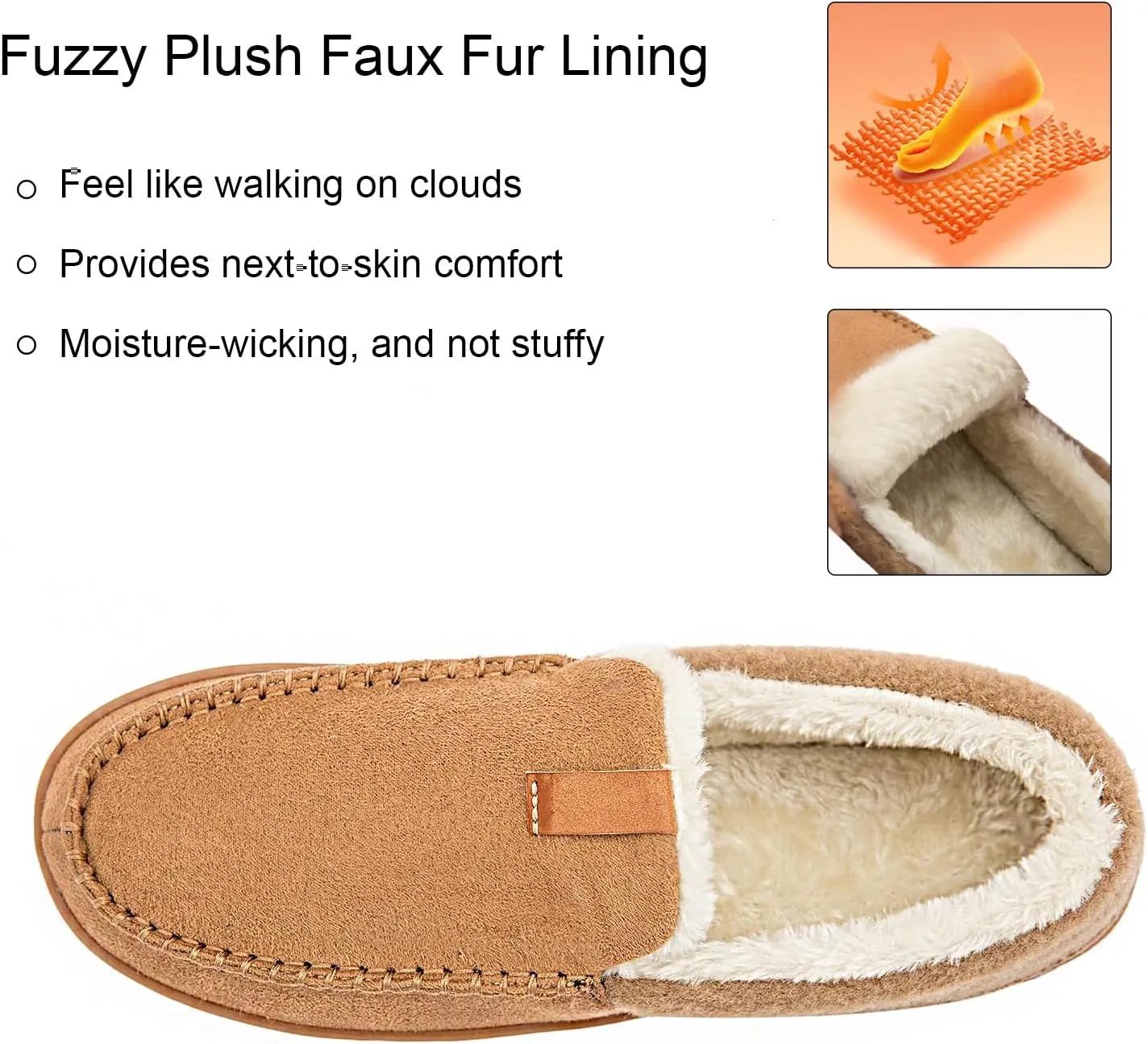 Ranberone Mens Moccasin Slippers Suede Memory Foam House Slippers with Soft Fleece Lining Anti-Skid Sole Indoor Outdoor House Shoes