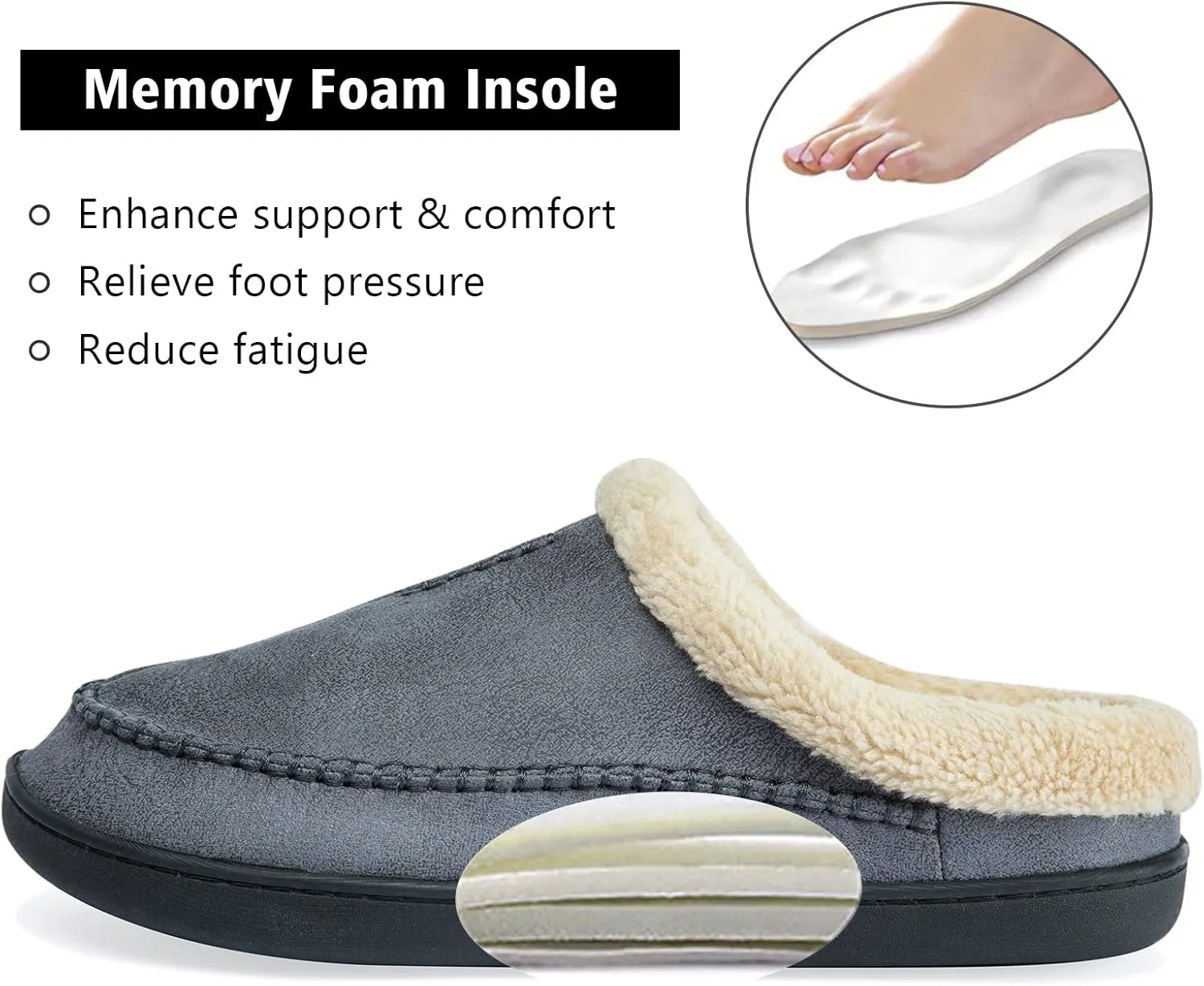 Ranberone Men's Slippers Microsuede Upper Moccasin House Shoes with Fuzzy Plush Lining Indoor and Outdoor