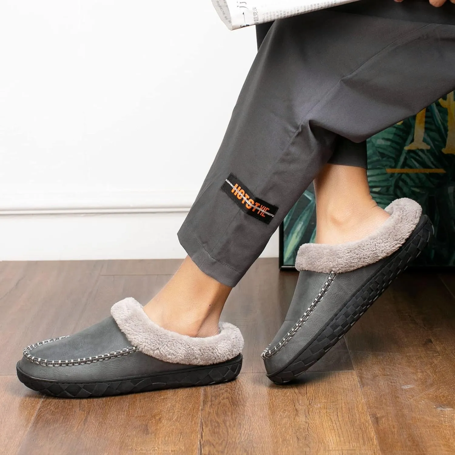 Ranberone Men's Slippers Microsuede Upper Moccasin House Shoes with Fuzzy Plush Lining Indoor and Outdoor