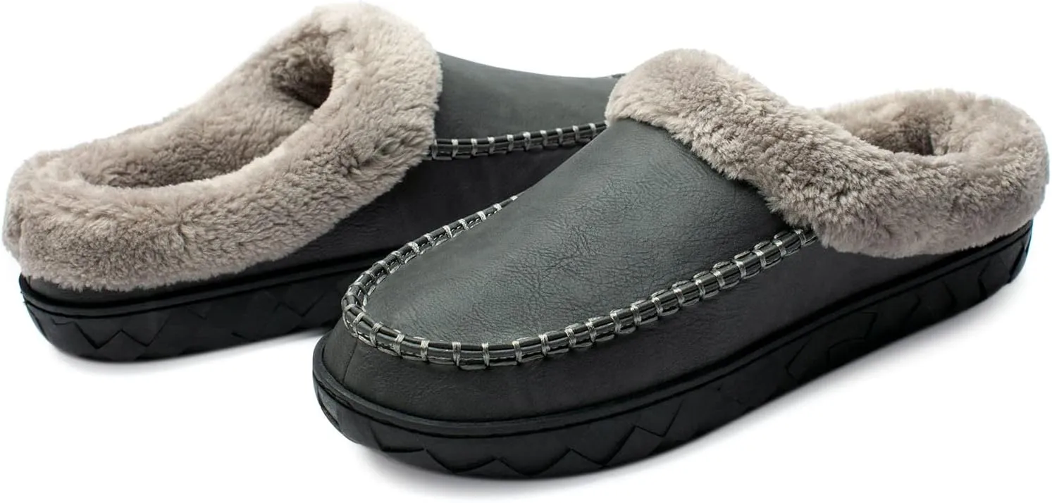 Ranberone Men's Slippers Microsuede Upper Moccasin House Shoes with Fuzzy Plush Lining Indoor and Outdoor