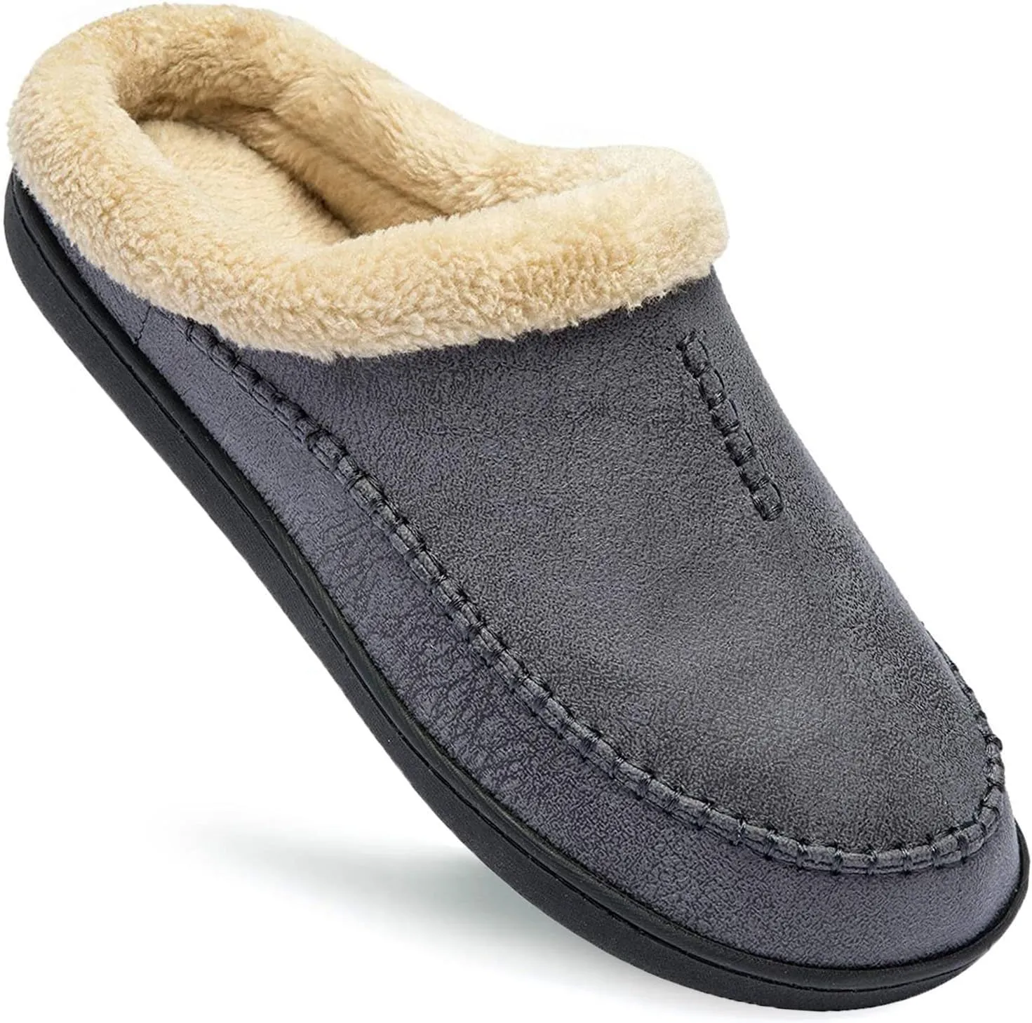 Ranberone Men's Slippers Microsuede Upper Moccasin House Shoes with Fuzzy Plush Lining Indoor and Outdoor