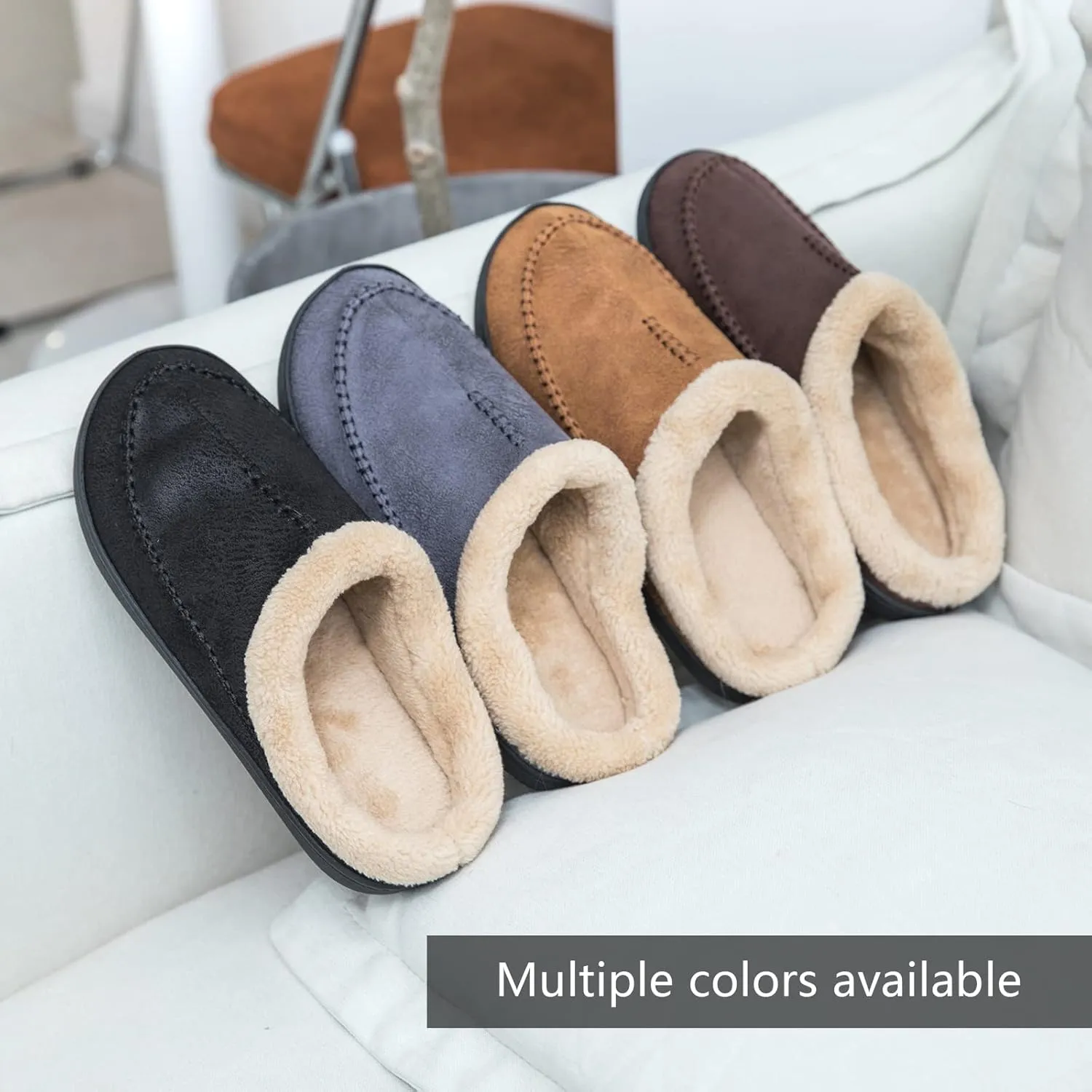 Ranberone Men's Slippers Microsuede Upper Moccasin House Shoes with Fuzzy Plush Lining Indoor and Outdoor