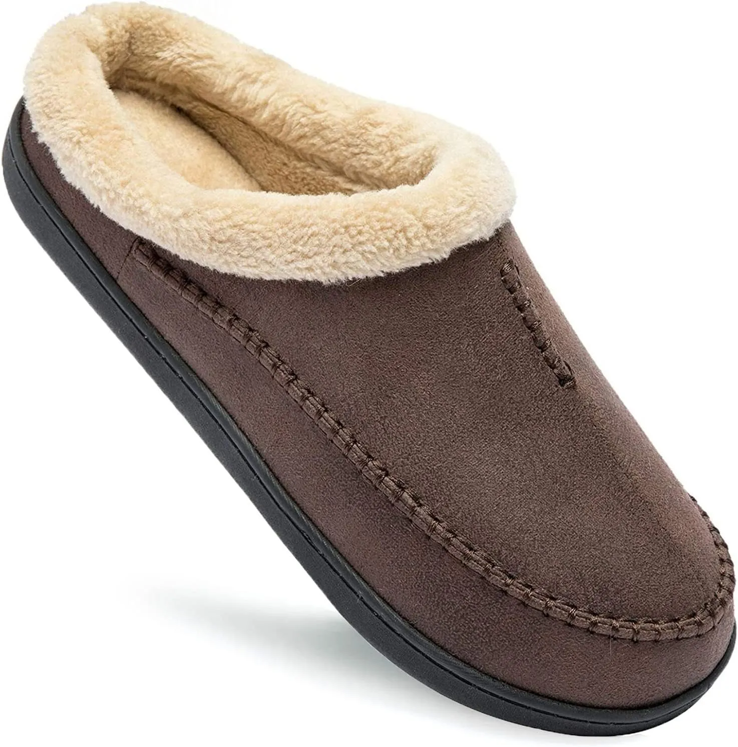 Ranberone Men's Slippers Microsuede Upper Moccasin House Shoes with Fuzzy Plush Lining Indoor and Outdoor