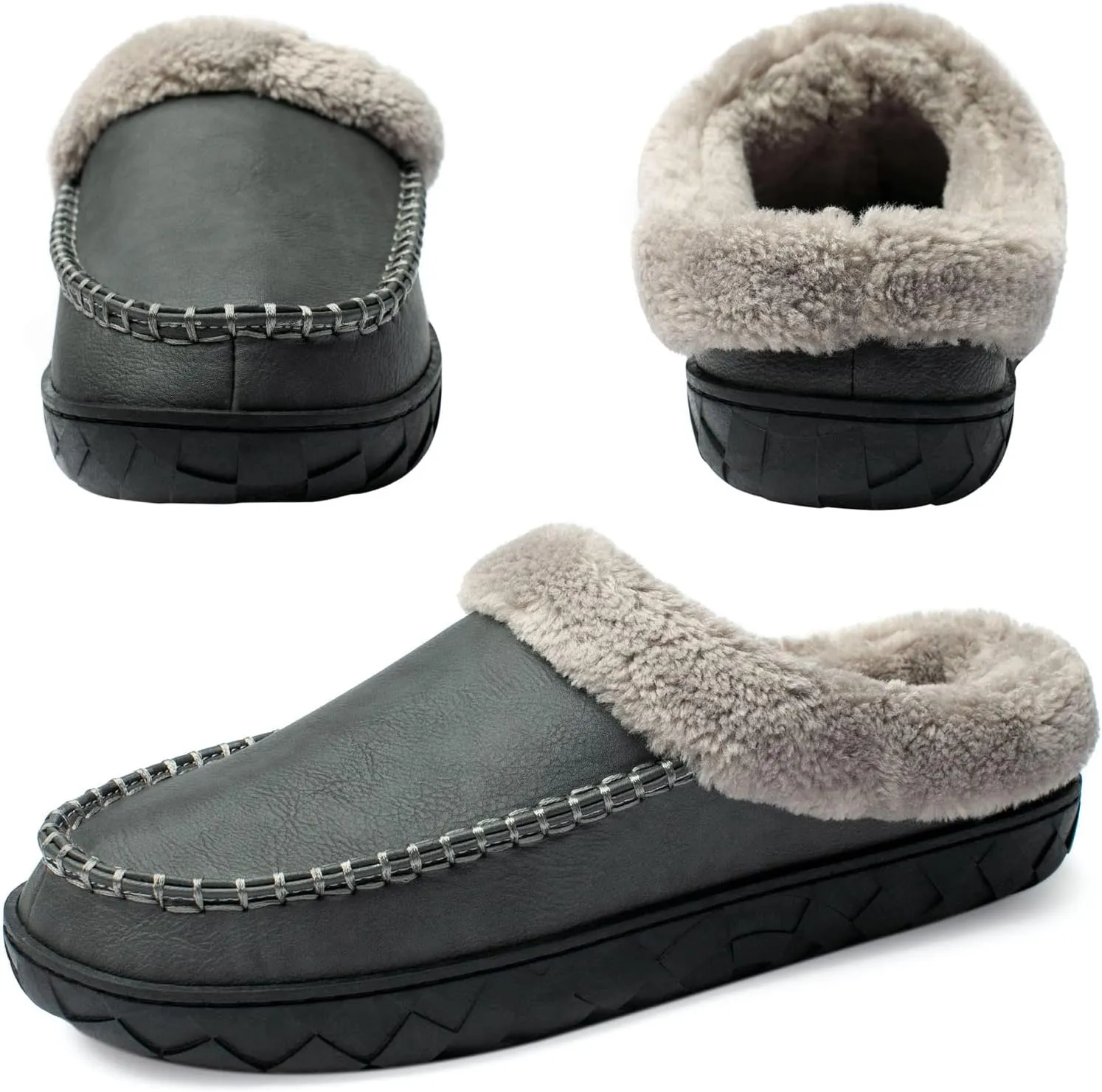 Ranberone Men's Slippers Microsuede Upper Moccasin House Shoes with Fuzzy Plush Lining Indoor and Outdoor