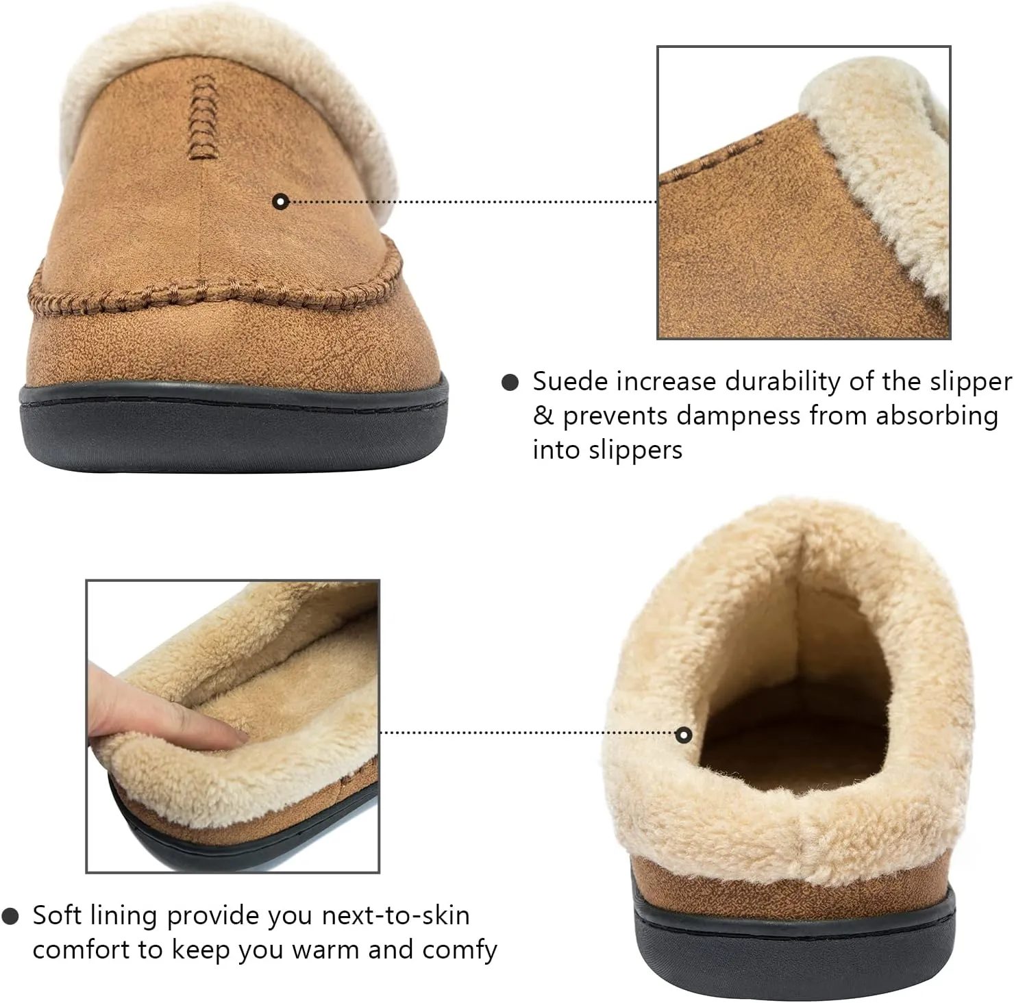 Ranberone Men's Slippers Microsuede Upper Moccasin House Shoes with Fuzzy Plush Lining Indoor and Outdoor