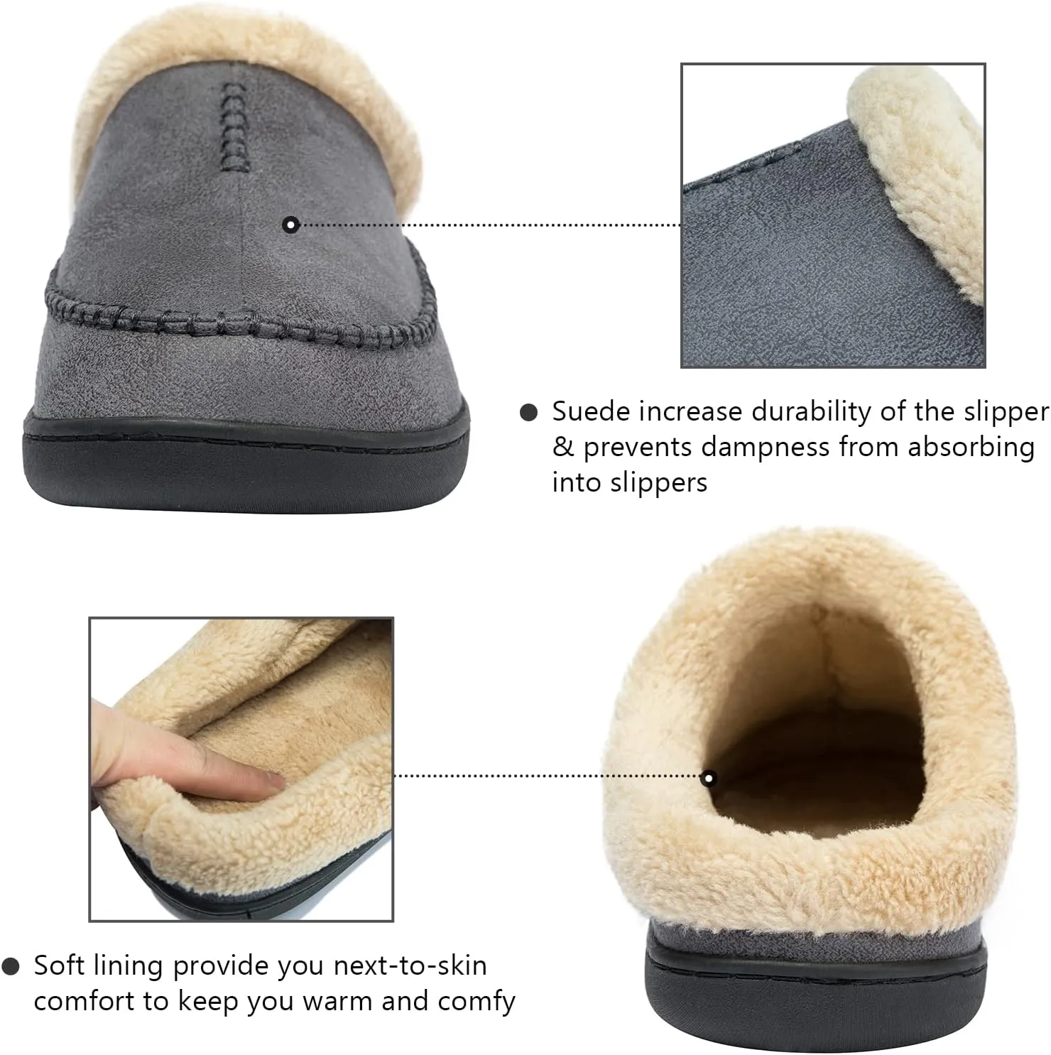 Ranberone Men's Slippers Microsuede Upper Moccasin House Shoes with Fuzzy Plush Lining Indoor and Outdoor