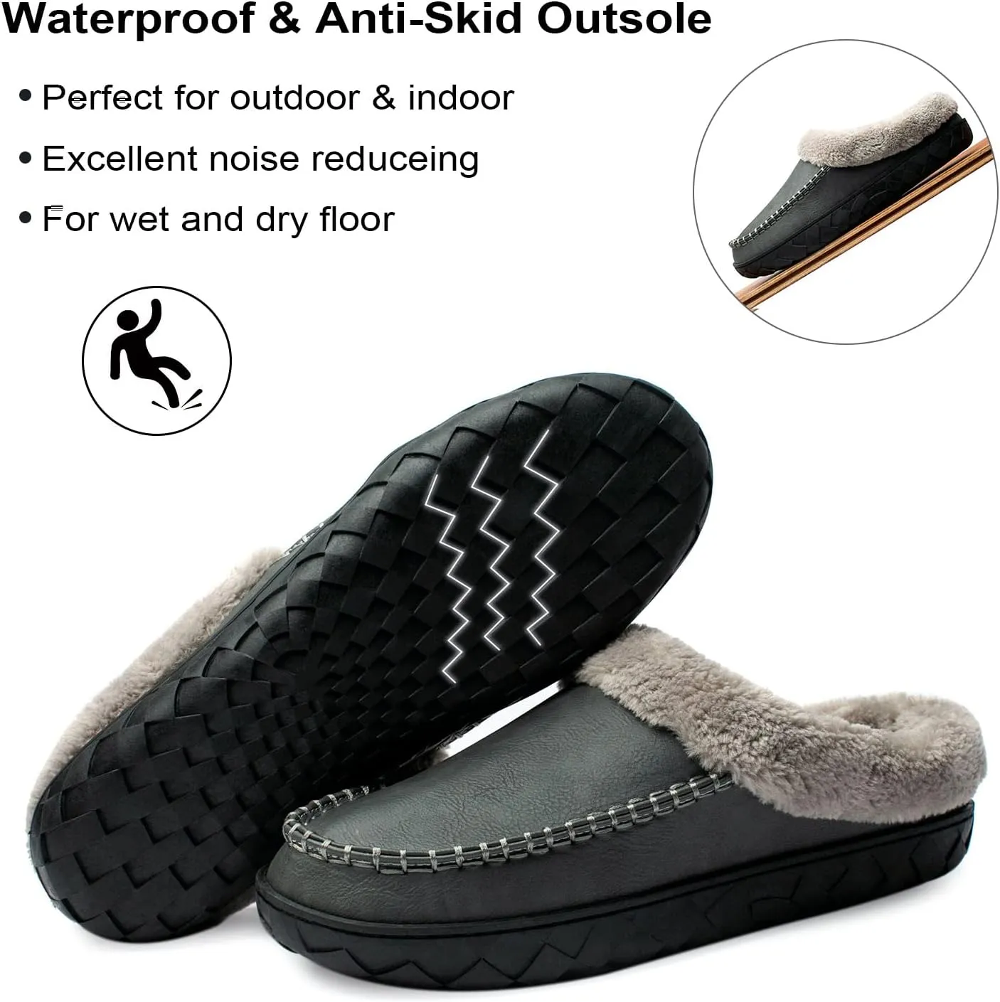 Ranberone Men's Slippers Microsuede Upper Moccasin House Shoes with Fuzzy Plush Lining Indoor and Outdoor
