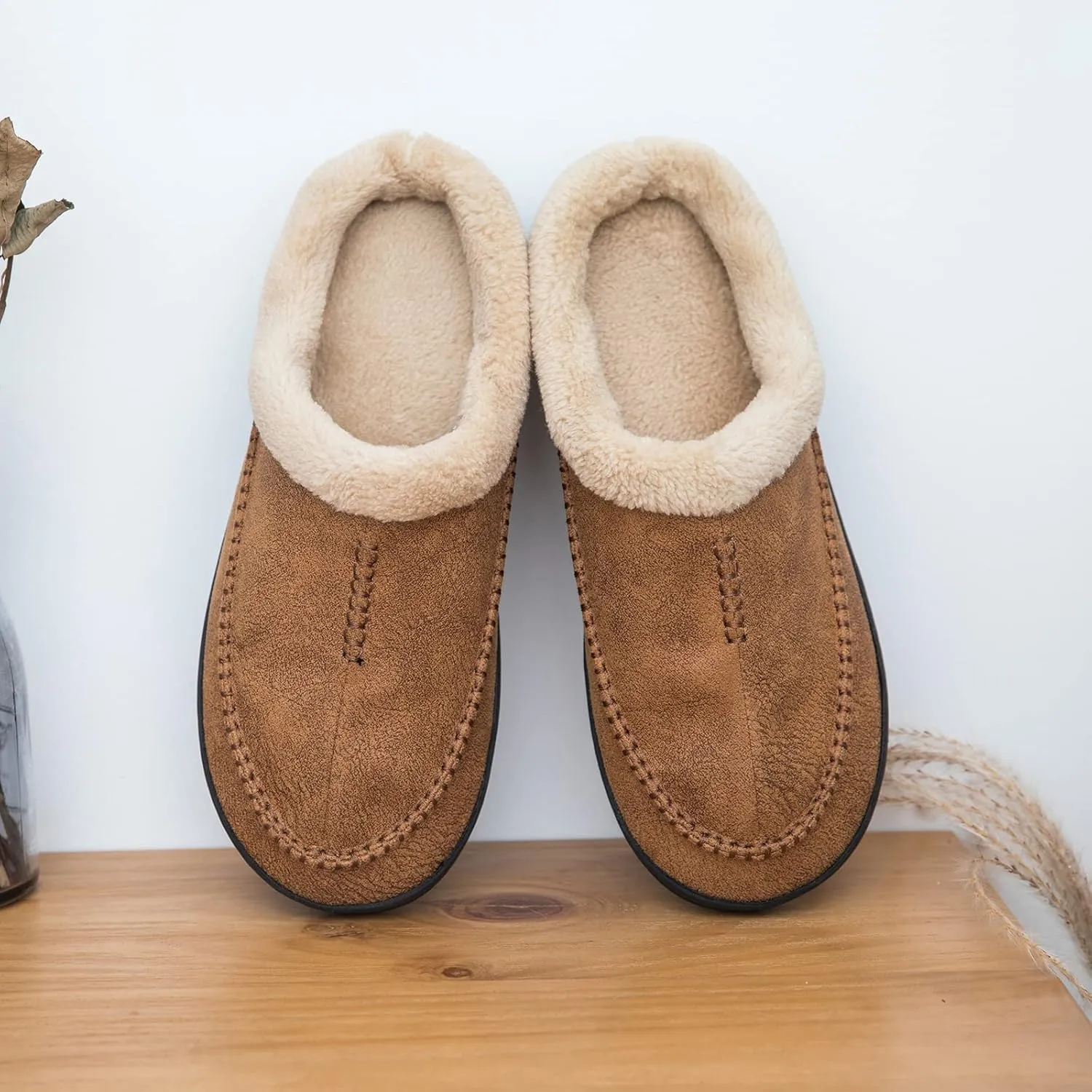Ranberone Men's Slippers Microsuede Upper Moccasin House Shoes with Fuzzy Plush Lining Indoor and Outdoor