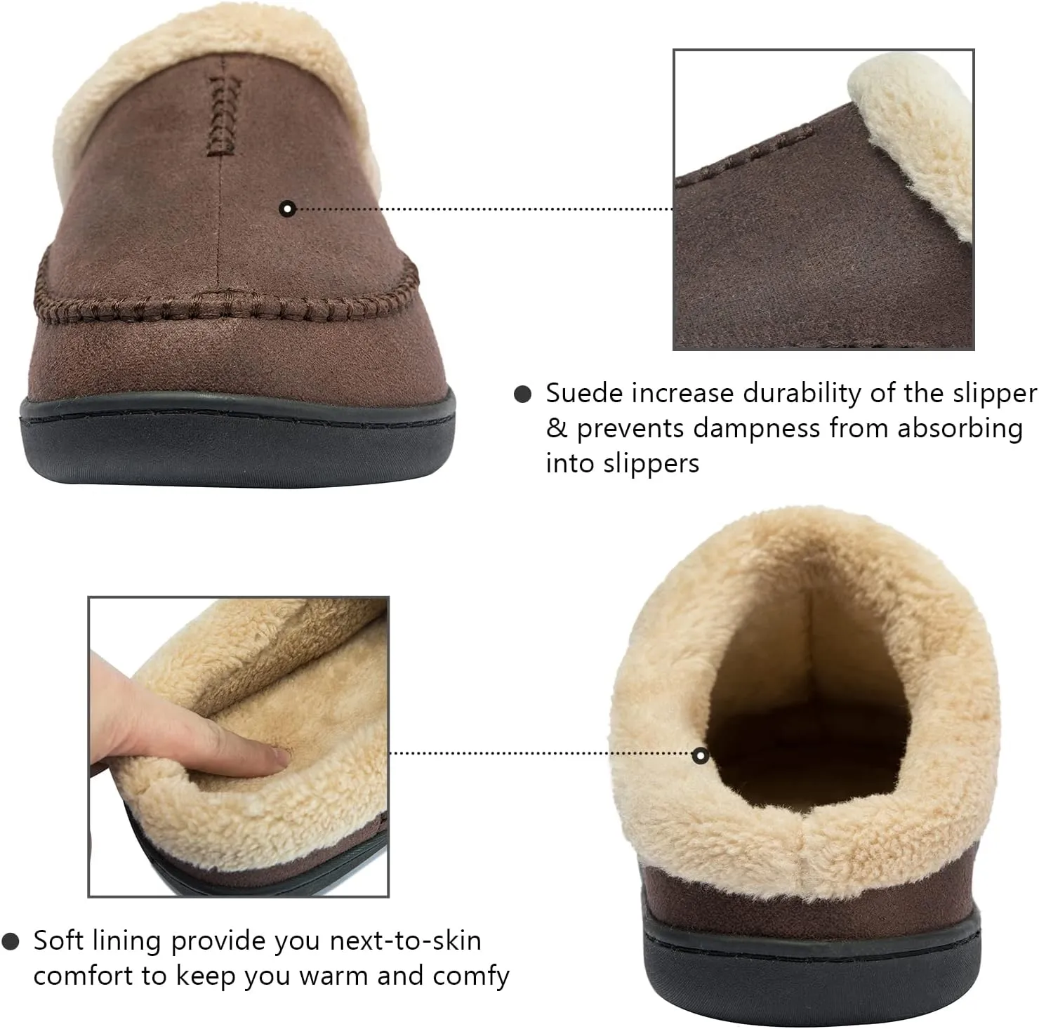 Ranberone Men's Slippers Microsuede Upper Moccasin House Shoes with Fuzzy Plush Lining Indoor and Outdoor
