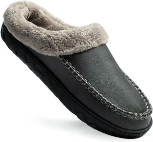 Ranberone Men's Slippers Microsuede Upper Moccasin House Shoes with Fuzzy Plush Lining Indoor and Outdoor