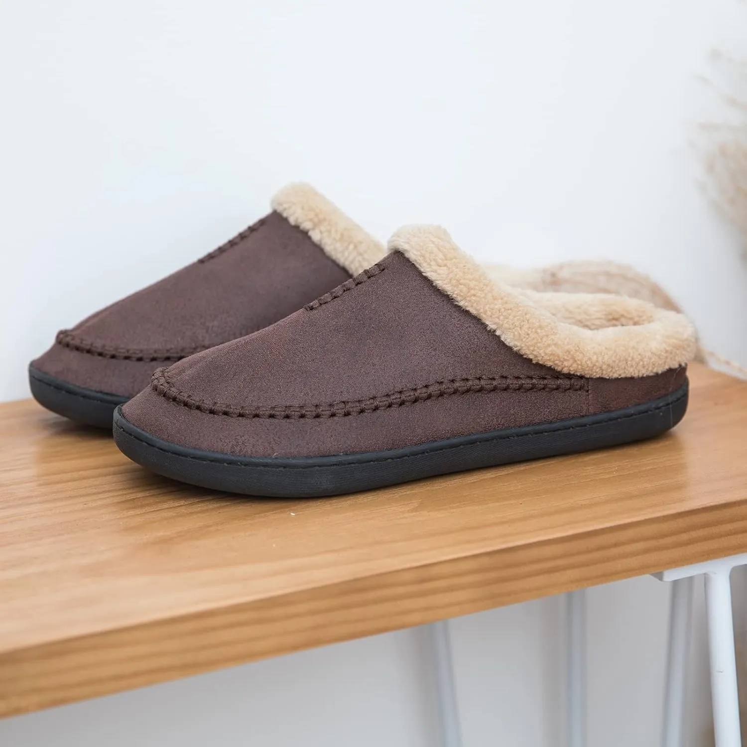 Ranberone Men's Slippers Microsuede Upper Moccasin House Shoes with Fuzzy Plush Lining Indoor and Outdoor
