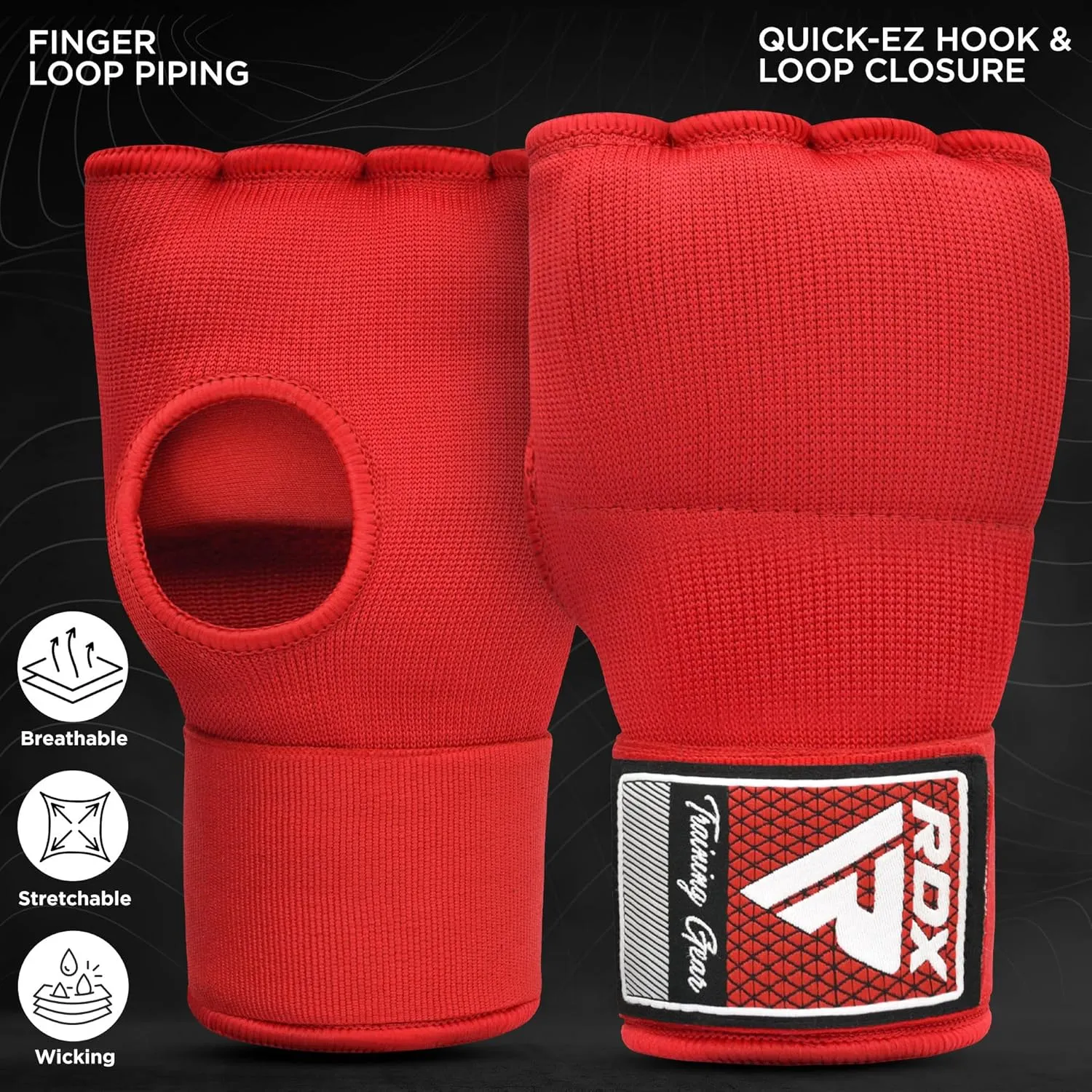 RDX Gel Boxing Hand Wraps Inner Gloves Men Women, Quick 100cm Long Wrist Straps, Elasticated Padded Fist Under Mitts Protection, Muay Thai MMA Kickboxing Martial Arts Punching Training Bandages