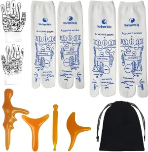 Reflexology Socks with Gloves Tools Set Foot Massager Socks with 4pc Massage Tool Socks with Trigger Point Massage Tool Socks Suitable Foot Relief for Men and Women