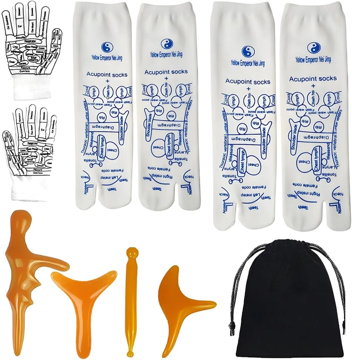 Reflexology Socks with Gloves Tools Set Foot Massager Socks with 4pc Massage Tool Socks with Trigger Point Massage Tool Socks Suitable Foot Relief for Men and Women