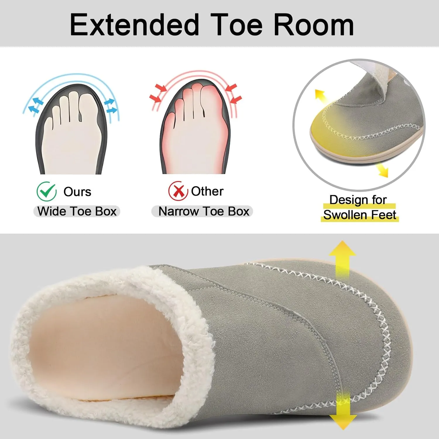 relxfeet Mens Slippers Adjustable Diabetic Shoes Wide Toe Box House Slippers Indoor Outdoor Slip On Warm Clogs for Swollen Feet