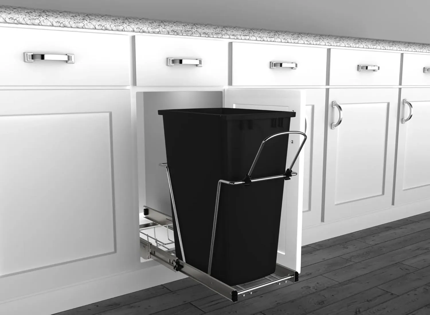 Rev-A-Shelf Pull Out Trash Can Under Cabinet, 35 Qt 12 Gal Garbage Pull Out for Kitchen Cabinet with Full Extension Slides, Silver, RV-12KD-18C S, Wholesalehome Tape Measure Included