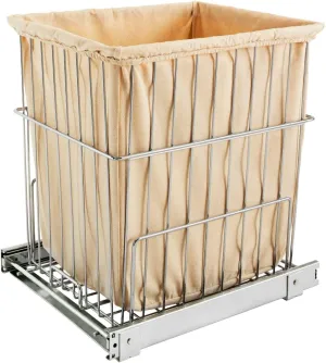 Rev-A-Shelf Pullout 20 Inch Deep Cabinet Floor Steel Mounted Clothes Laundry Hamper with Full Extension Slides, Chrome, HRV-1520 S CR