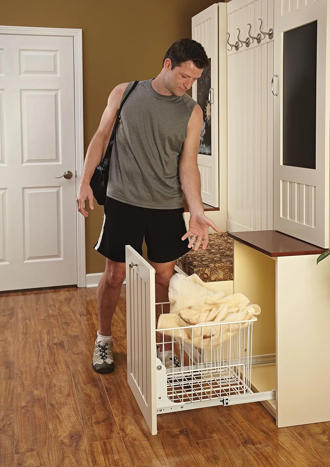Rev-A-Shelf Pullout 20 Inch Deep Cabinet Floor Steel Mounted Clothes Laundry Hamper with Full Extension Slides, Chrome, HRV-1520 S CR