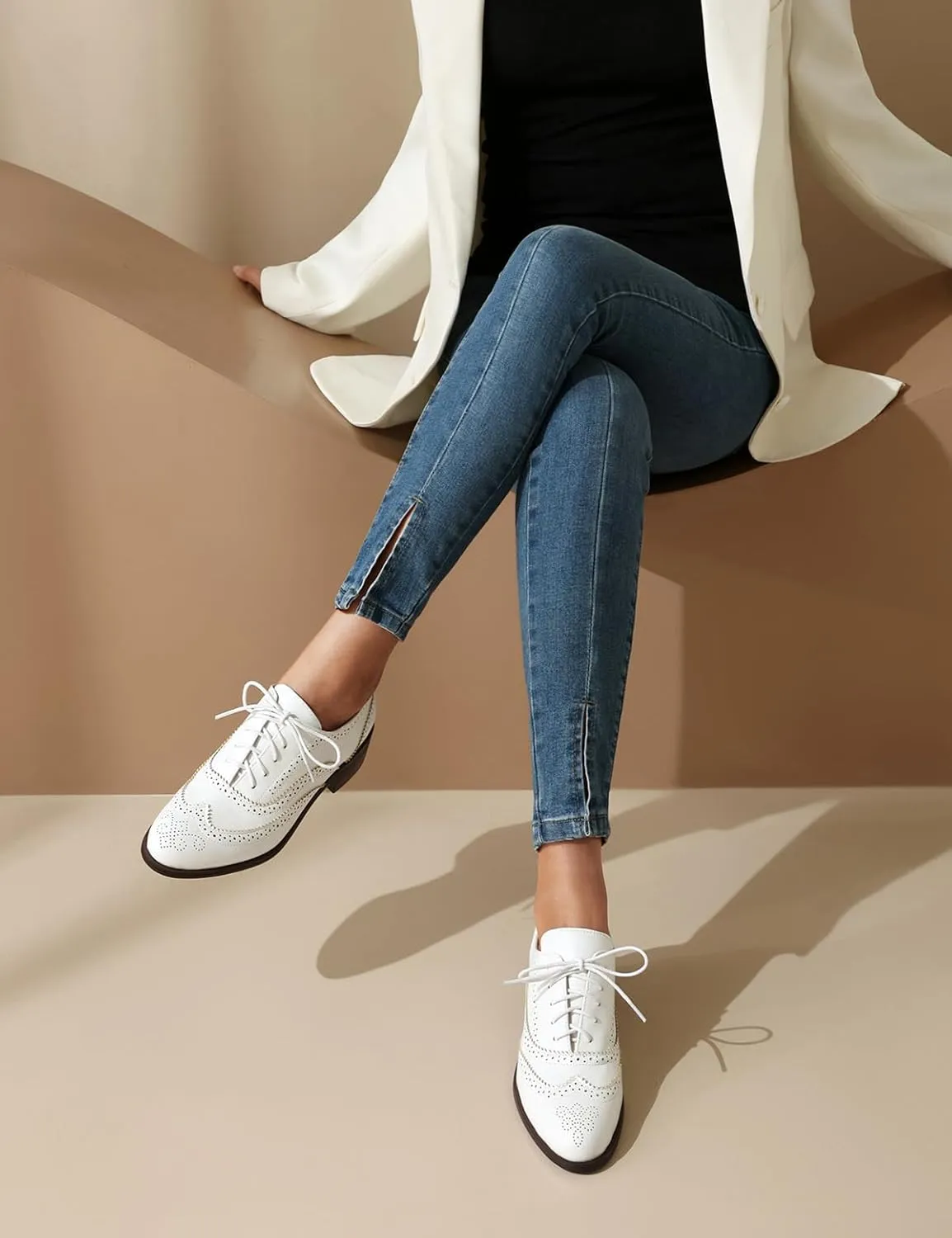 Roimaash Leisure Oxford Shoes Women Two Tone Wingtip Brogue Shoes