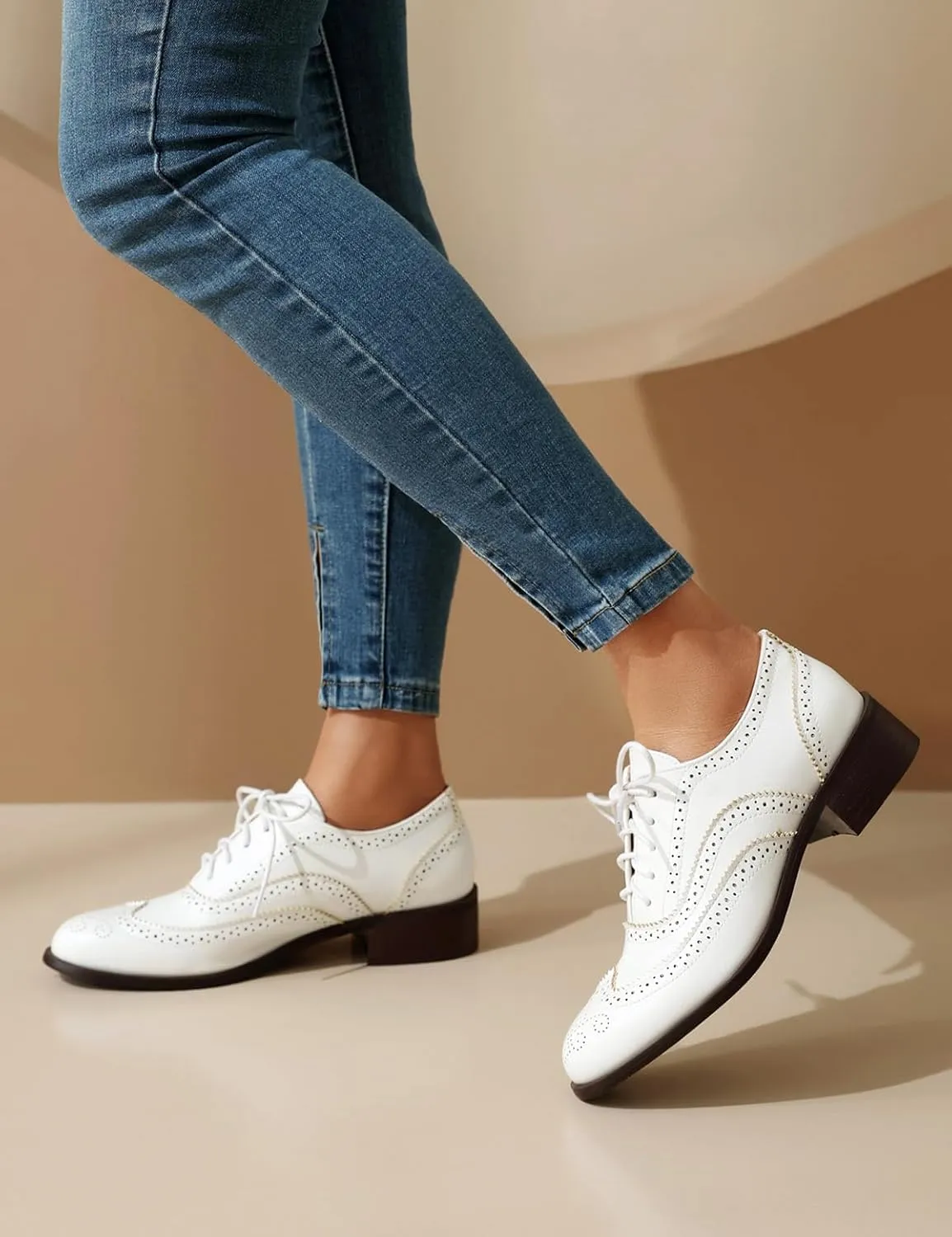 Roimaash Leisure Oxford Shoes Women Two Tone Wingtip Brogue Shoes