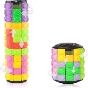 R.Y.TOYS Fidget Toy,Magic Cube Puzzle,Brain Teasers for Adults,Cylinder Rotate&Slide Logic Restless Hand Game,Trick Puzzle,Gift for Kids Child(8 Colors x 12 Layers 12 Colors x 5 Layers