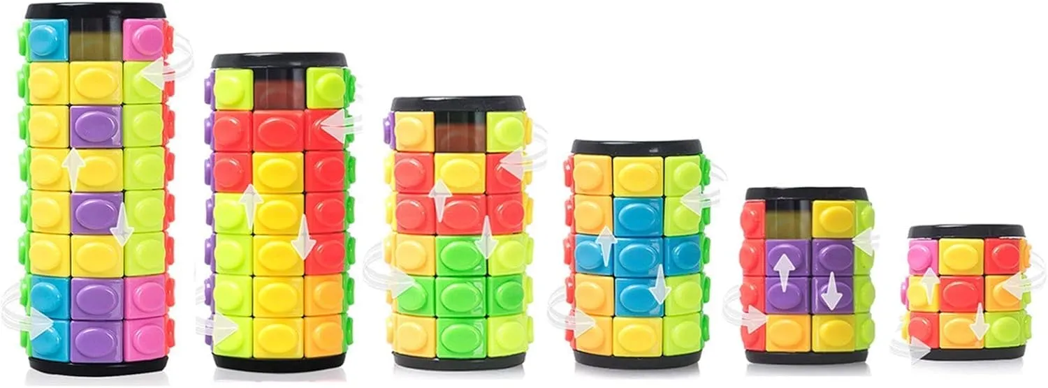 R.Y.TOYS Fidget Toy,Magic Cube Puzzle,Brain Teasers for Adults,Cylinder Rotate&Slide Logic Restless Hand Game,Trick Puzzle,Gift for Kids Child(8 Colors x 3/4/5/6/7/8 Layers)