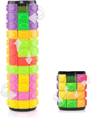 R.Y.TOYS Fidget Toy,Magic Cube Puzzle,Brain Teasers for Adults,Cylinder Rotate&Slide Logic Restless Hand Game,Trick Puzzle,Gift for Kids Child(8 Colors x 4/12 Layers)