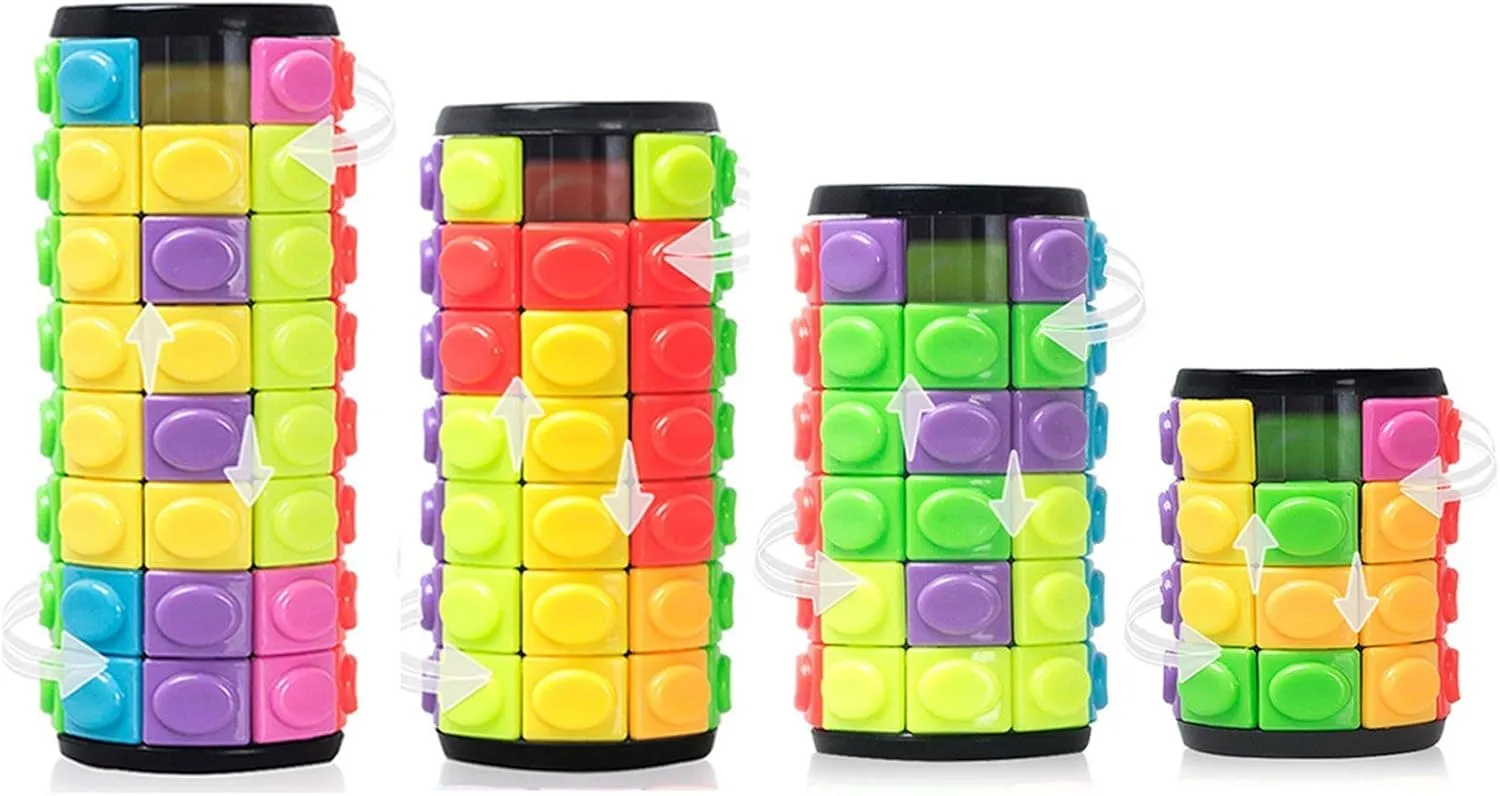 R.Y.TOYS Fidget Toy,Magic Cube Puzzle,Brain Teasers for Adults,Cylinder Rotate&Slide Logic Restless Hand Game,Trick Puzzle,Gift for Kids Child(8 Colors x 4/4/6/8 Layers)