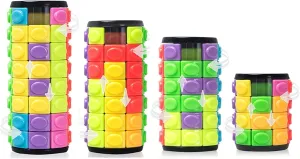 R.Y.TOYS Fidget Toy,Magic Cube Puzzle,Brain Teasers for Adults,Cylinder Rotate&Slide Logic Restless Hand Game,Trick Puzzle,Gift for Kids Child(8 Colors x 4/4/6/8 Layers)