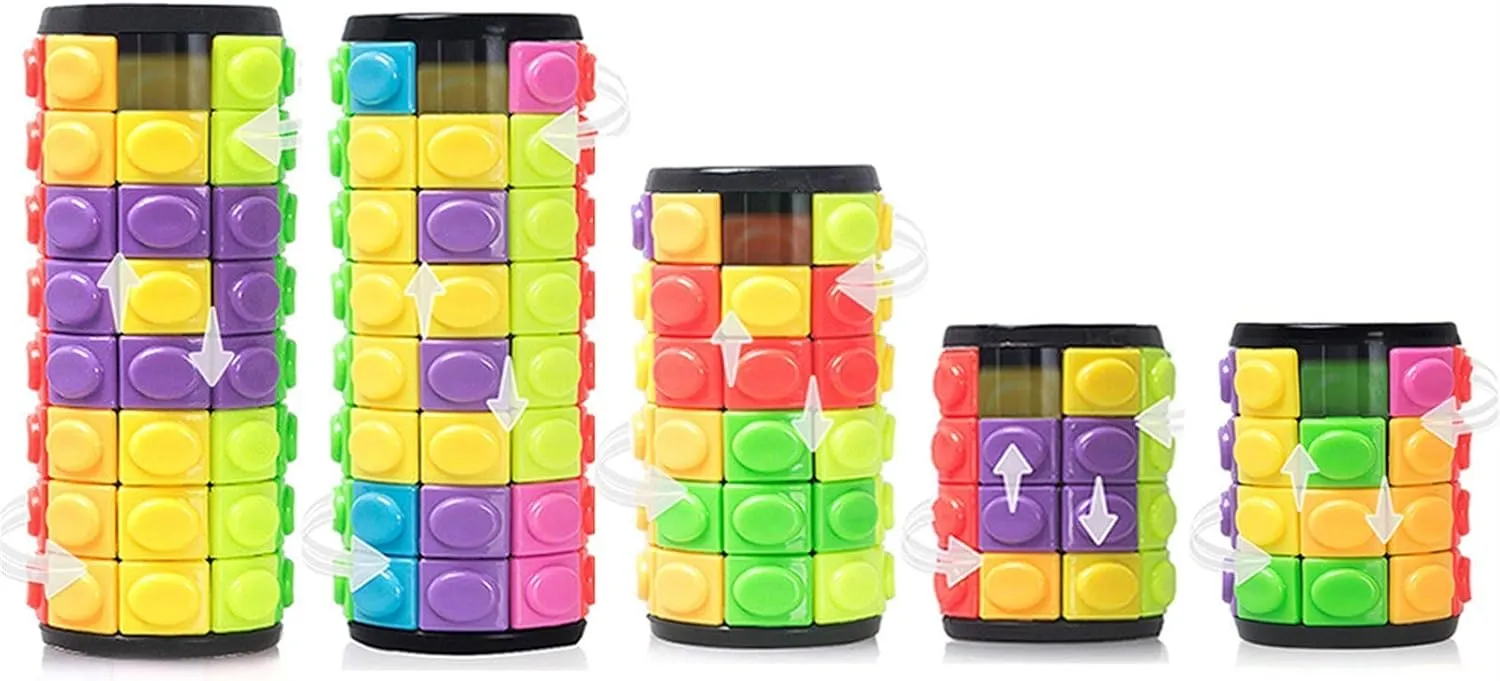 R.Y.TOYS Fidget Toy,Magic Cube Puzzle,Brain Teasers for Adults,Cylinder Rotate&Slide Logic Restless Hand Game,Trick Puzzle,Gift for Kids Child(8 Colors x 4/4/6/8/8 Layers)
