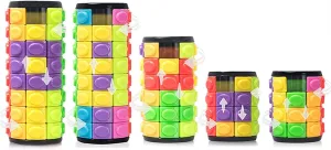 R.Y.TOYS Fidget Toy,Magic Cube Puzzle,Brain Teasers for Adults,Cylinder Rotate&Slide Logic Restless Hand Game,Trick Puzzle,Gift for Kids Child(8 Colors x 4/4/6/8/8 Layers)