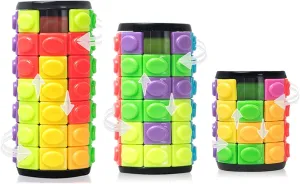 R.Y.TOYS Fidget Toy,Magic Cube Puzzle,Brain Teasers for Adults,Cylinder Rotate&Slide Logic Restless Hand Game,Trick Puzzle,Gift for Kids Child(8 Colors x 4/6/7 Layers)
