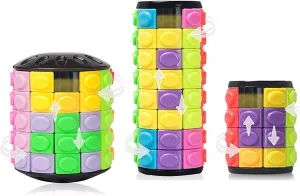 R.Y.TOYS Fidget Toy,Magic Cube Puzzle,Brain Teasers for Adults,Cylinder Rotate&Slide Logic Restless Hand Game,Trick Puzzle,Gift for Kids Child(8 Colors x 4/8 Layers 12 Colors x 5 Layer